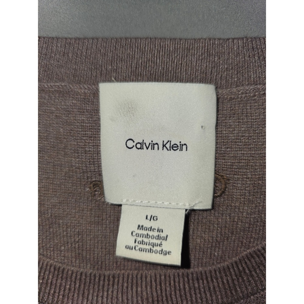 Calvin Klein Womens Short Sleeve Knit Sweater Taupe Mauve CrewNeck Large 44D388G - Picture 4 of 5